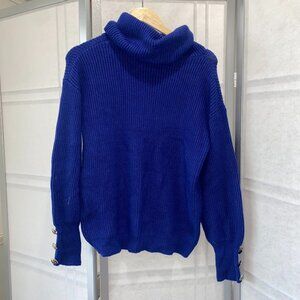 NWOT - Blue Oversized Ribbed Turtleneck Sweater with Buttons on Wrist